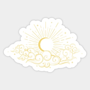 Hand drawn Moon in the cloudy sky Sticker